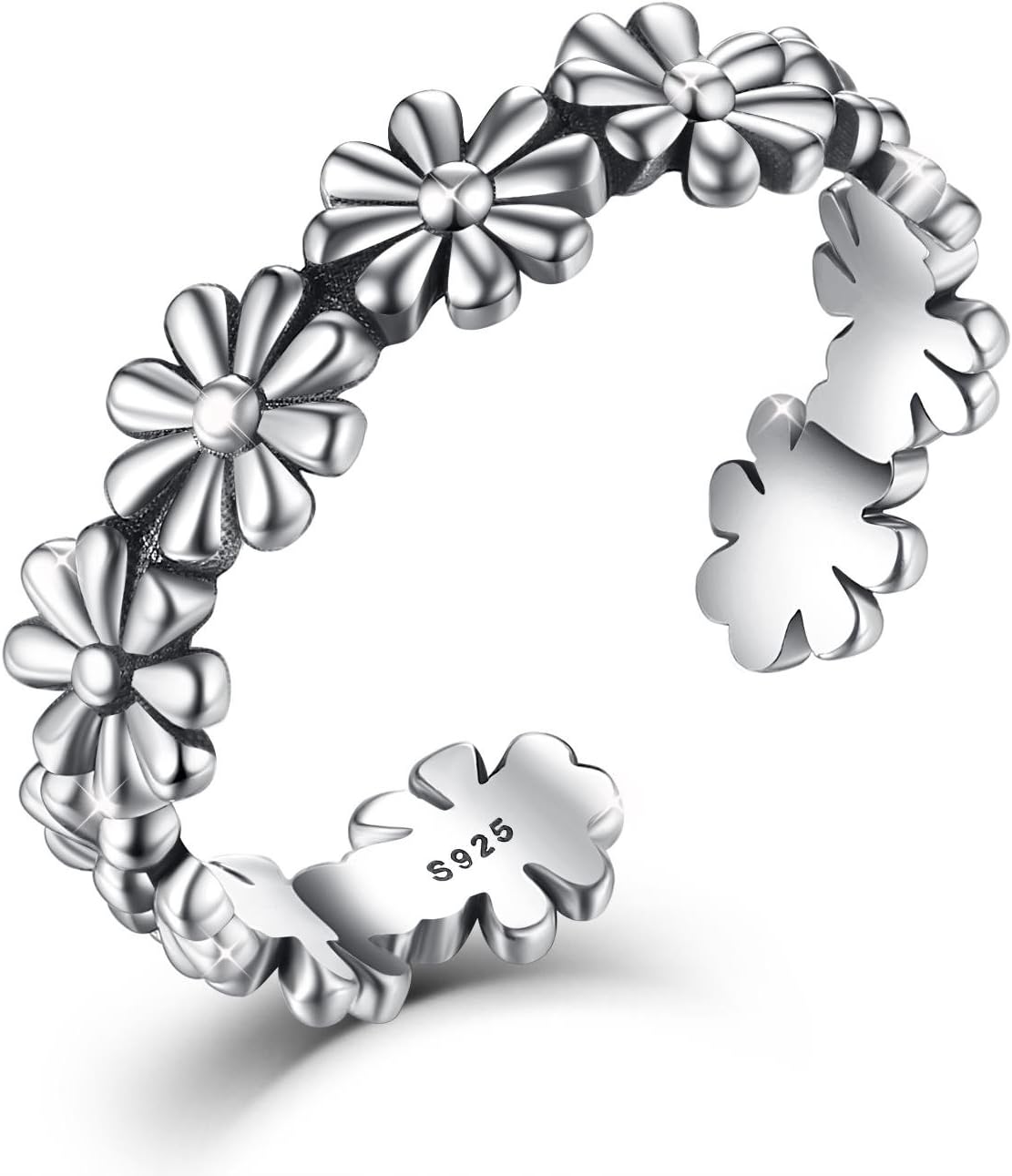 Morsun Women Adjustable Ring,925 Sterling Silver Fashion Daisy Flower Open Ring Band,Fashion Jewelry