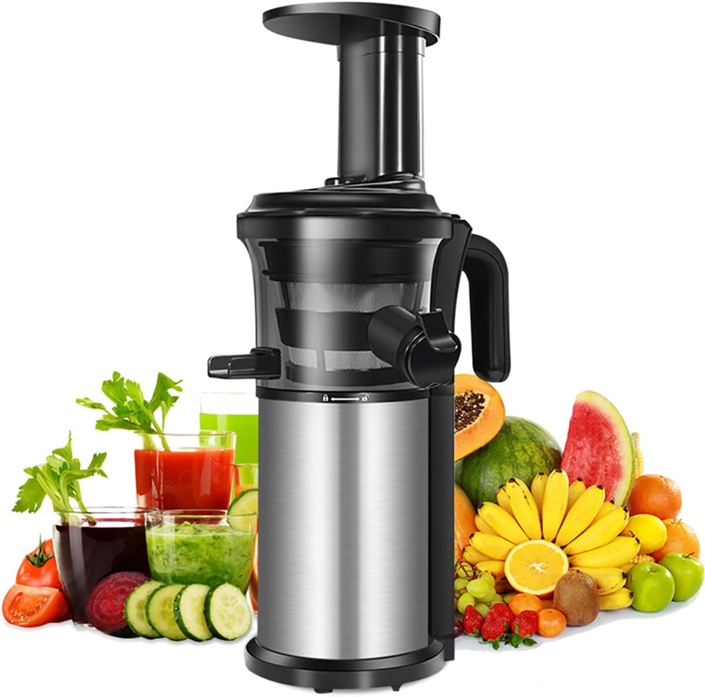 Juicer Machine, 200W Compact Masticating Slow Juicer, Juicer Household Fruit Automatic, Stainless Steel Low Speed Auger Fruit Vegetable