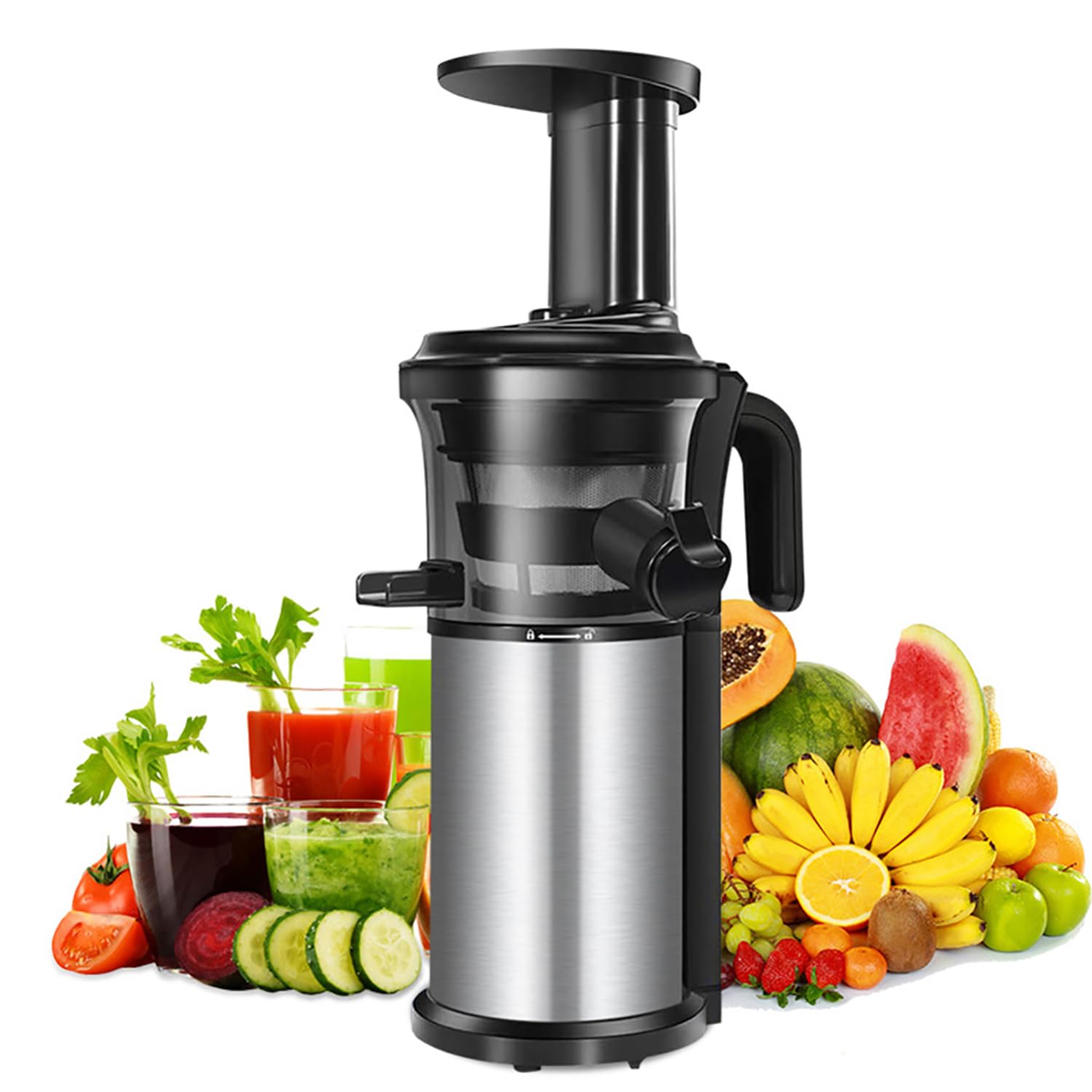 Juicer Machine 200W Compact Masticating Slow Juicer Juicer Household Fruit Automatic Stainless Steel Low Speed Auger Fruit Vegetable
