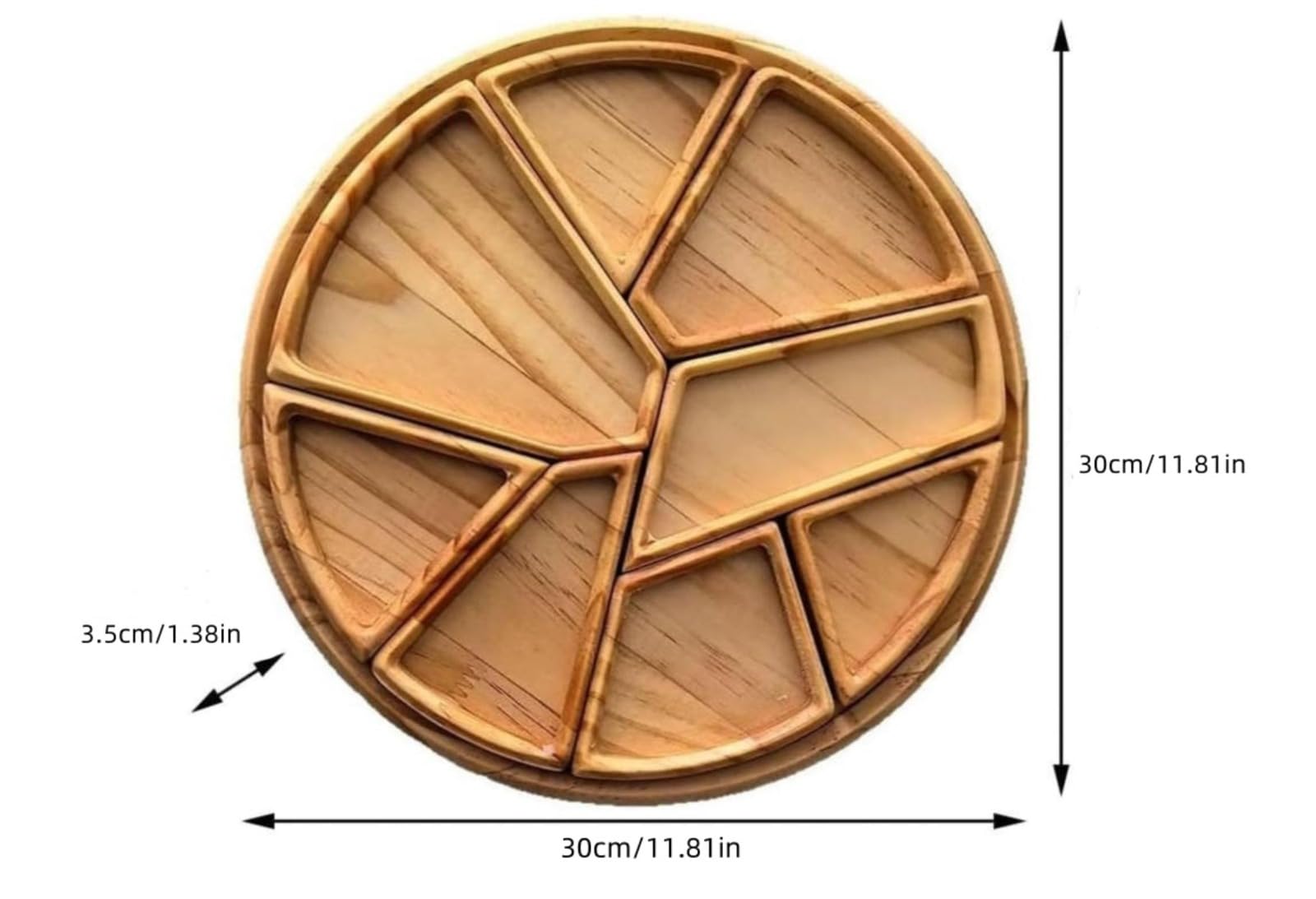 Drewniana taca do serwowania puzzli – okrągły talerz na owoce 8 w 1, zabawna taca na przekąski, 25 x 25 x 3 cm, unikalny drewniany wzór puzzli, idealna na imprezy i spotkania.