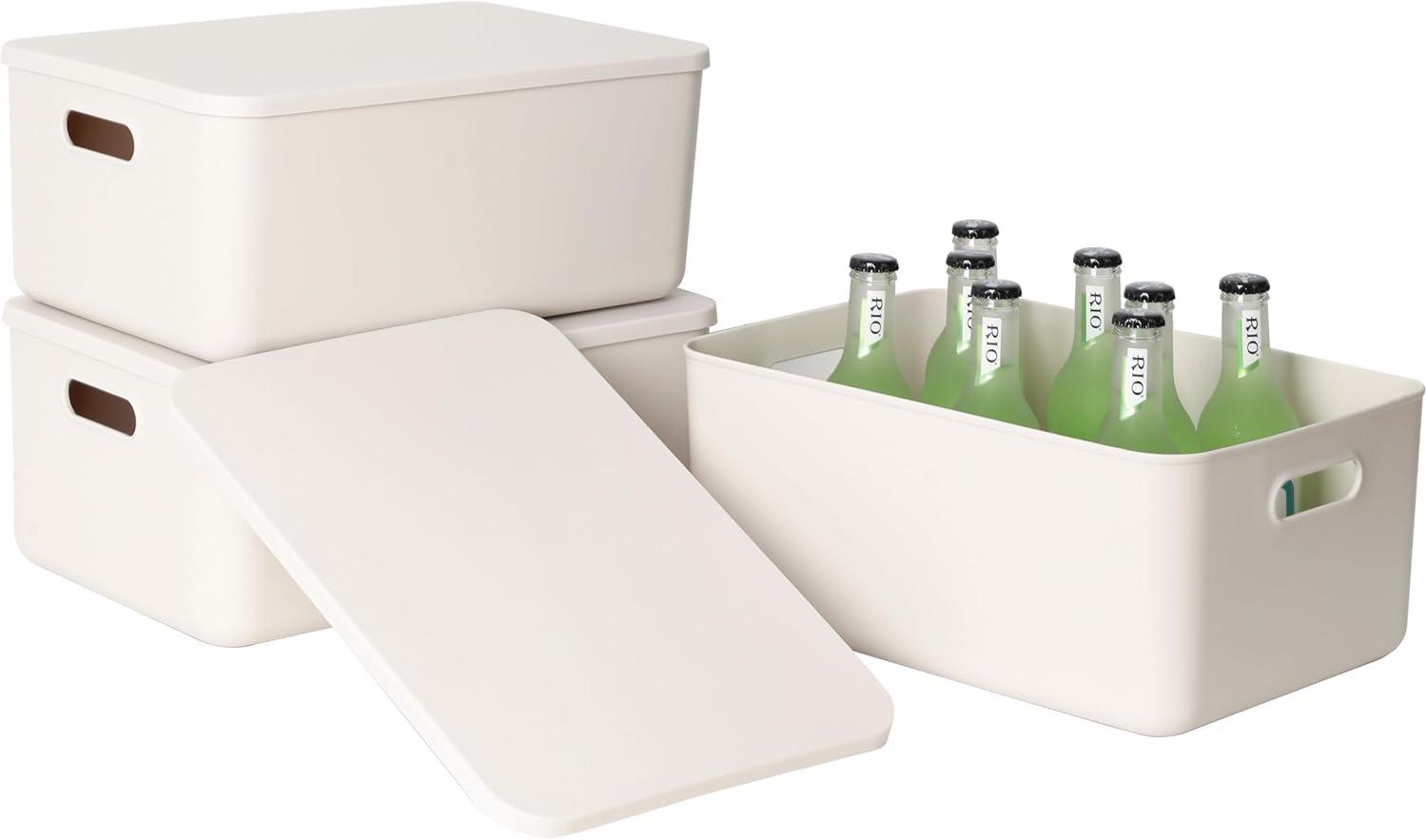 Plastic Storage Bins with lids,Storage Baskets,Container with handle,Storage Organizer Bins for Shelves,Office,Bedrooms,Closets, Cabinets(Gray, 3M) 3M Grey