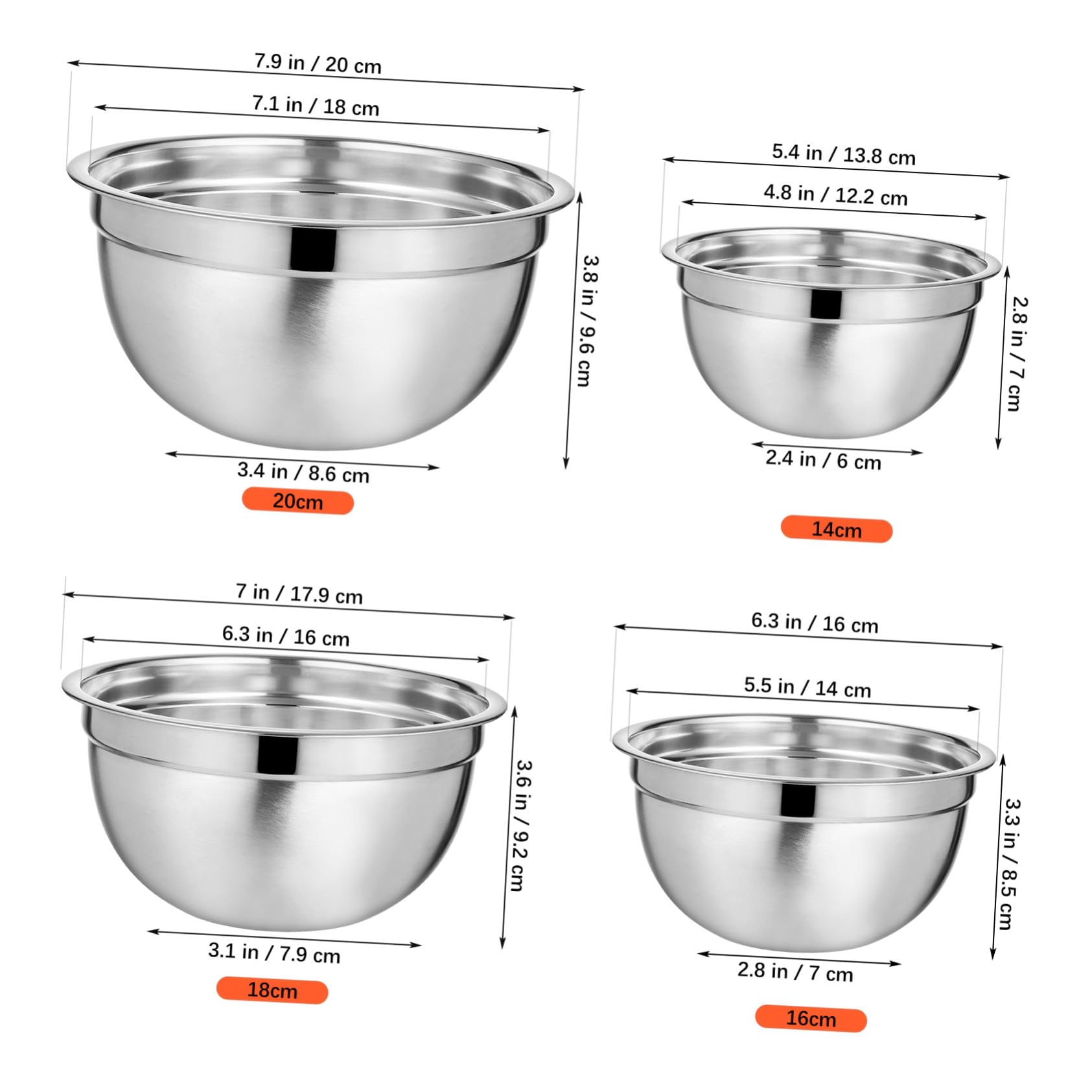 Alipis Rührschüssel aus Edelstahl mit Deckeln 4 Stück Stapelbare Küchenschüsseln für Backen Kochen und Servieren Verschiedene Größen 14 bis 20cm