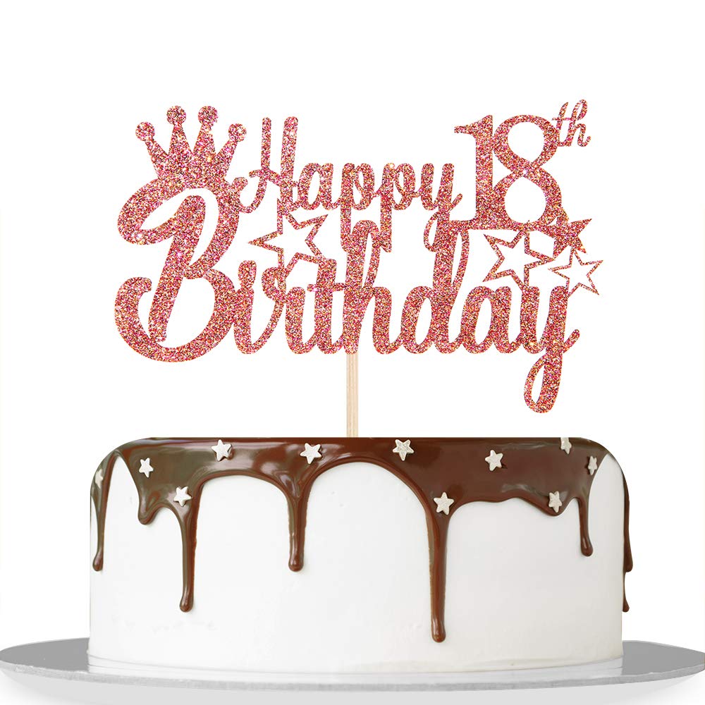 Buy Rose Gold Glitter Happy 18th Birthday Cake Topper For Cheers To 18