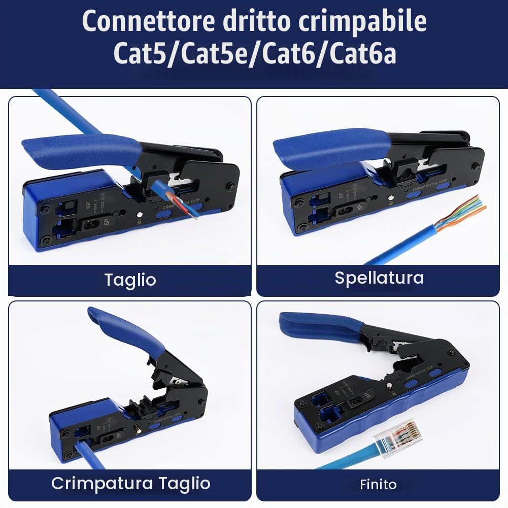 Strumento Crimpatura RJ45 ZoeRax per CAT8 Cat7 Cat6a Cat6 Cat5e Strumento Crimpatura RJ45 ZoeRax per CAT8 Cat7 Cat6a Cat6 Cat5e