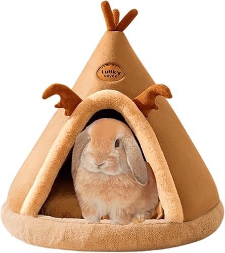 Rabbit Cave Bed, Comfortable Triangle Pet Teepee, Holiday Bunny Cave House and Bed, Extremely Cozy and Warm Tent for Cat Rabbit and Small Dog (Grey B,Small)