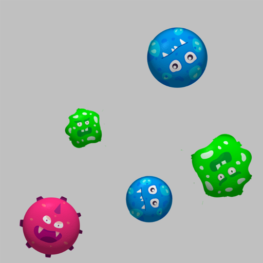 Cells need light to replicate. Tap the screen to illuminate them. Green cells eat blue cells, red cells eat green cells, blue cells eat red cells.