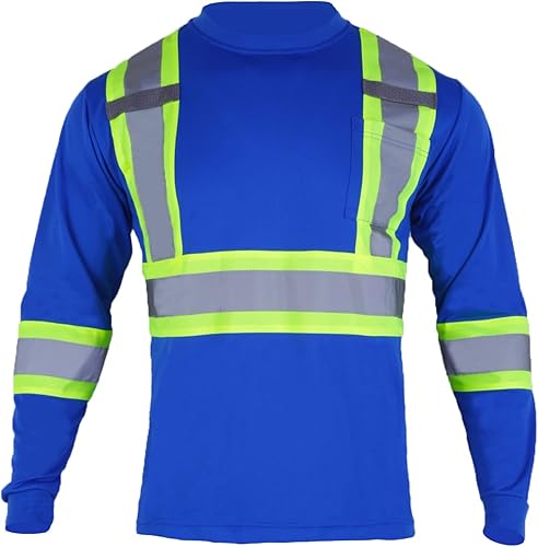 Miniatura 10 de FONIRRA Camisetas reflectantes de seguridad de alta visibilidad para hombres con manga larga ANSI Clase 2