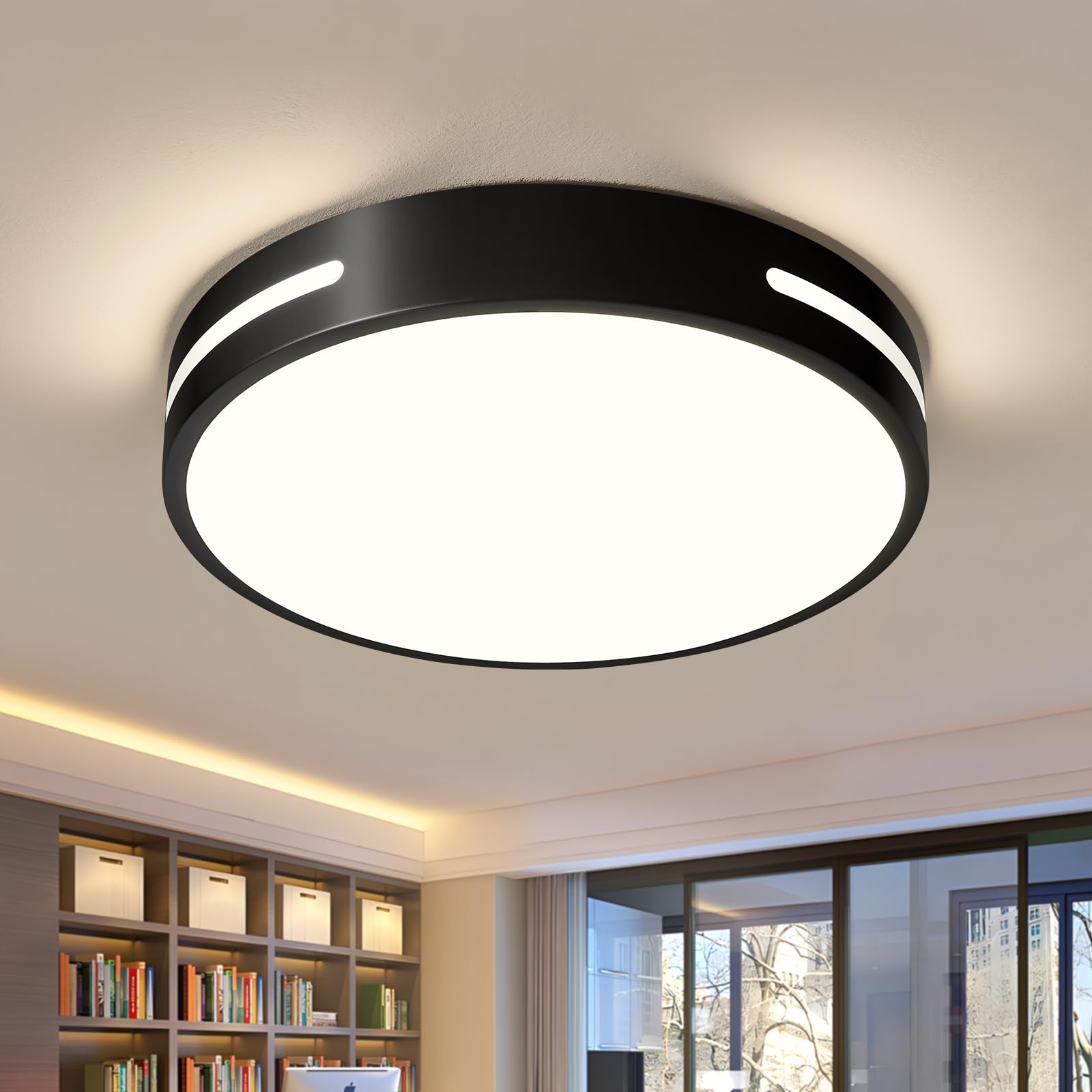 Dimmable LED Ceiling Light, 2700K-6000K 5CCT Modern Flush Mount Ceiling Light Fixture, 24W Minimalist Round Ceiling Lighting fixtures for Bedroom Living Room Laundry Room, Black 11.8in