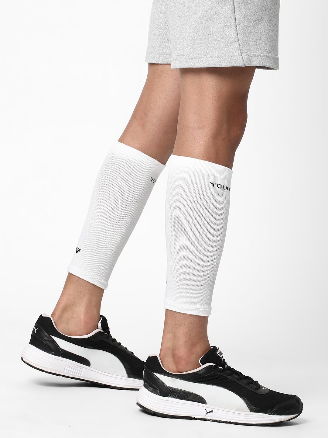 YOUNG WINGS Antibacterial Bamboo Fabric calf Compression Sleeves for Unisex - Pack of 2 Pairs, Colour: White 1