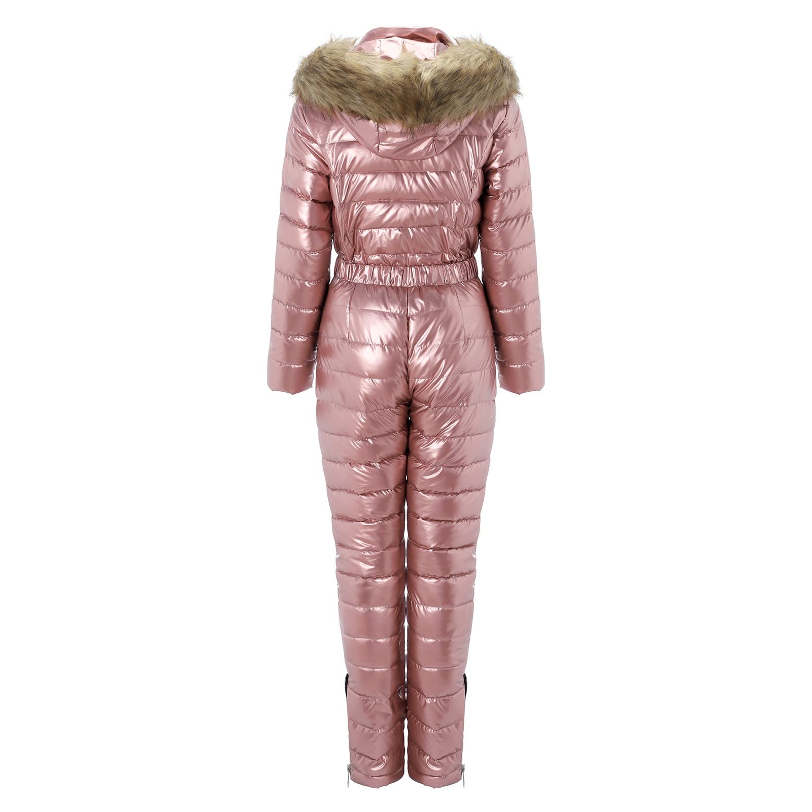 IQYU Tuta da sci da donna, tuta da neve, impermeabile, con cappuccio in pelliccia, giacca da snowboard, giacca da sci lunga, giacca da sci termica, giacca da neve calda, set da sci