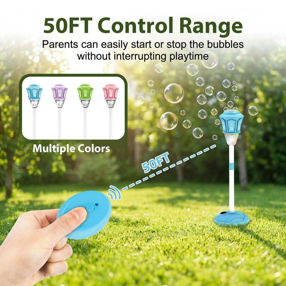 Máquina automática de burbujas con luces y música, soplador de altura ajustable, control remoto para fiestas, cumpleaños, bodas y eventos al aire libre