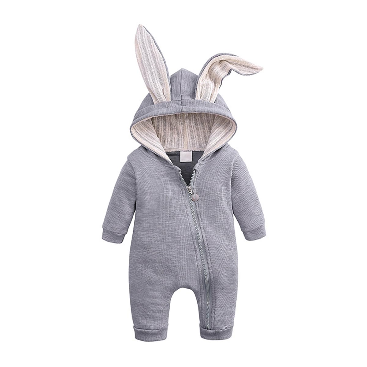 Verve Jelly Newborn Baby Boy Girl Rabbit Ears Zipper Romper Jumpsuit Long Sleeve Warm Pajamas Clothes