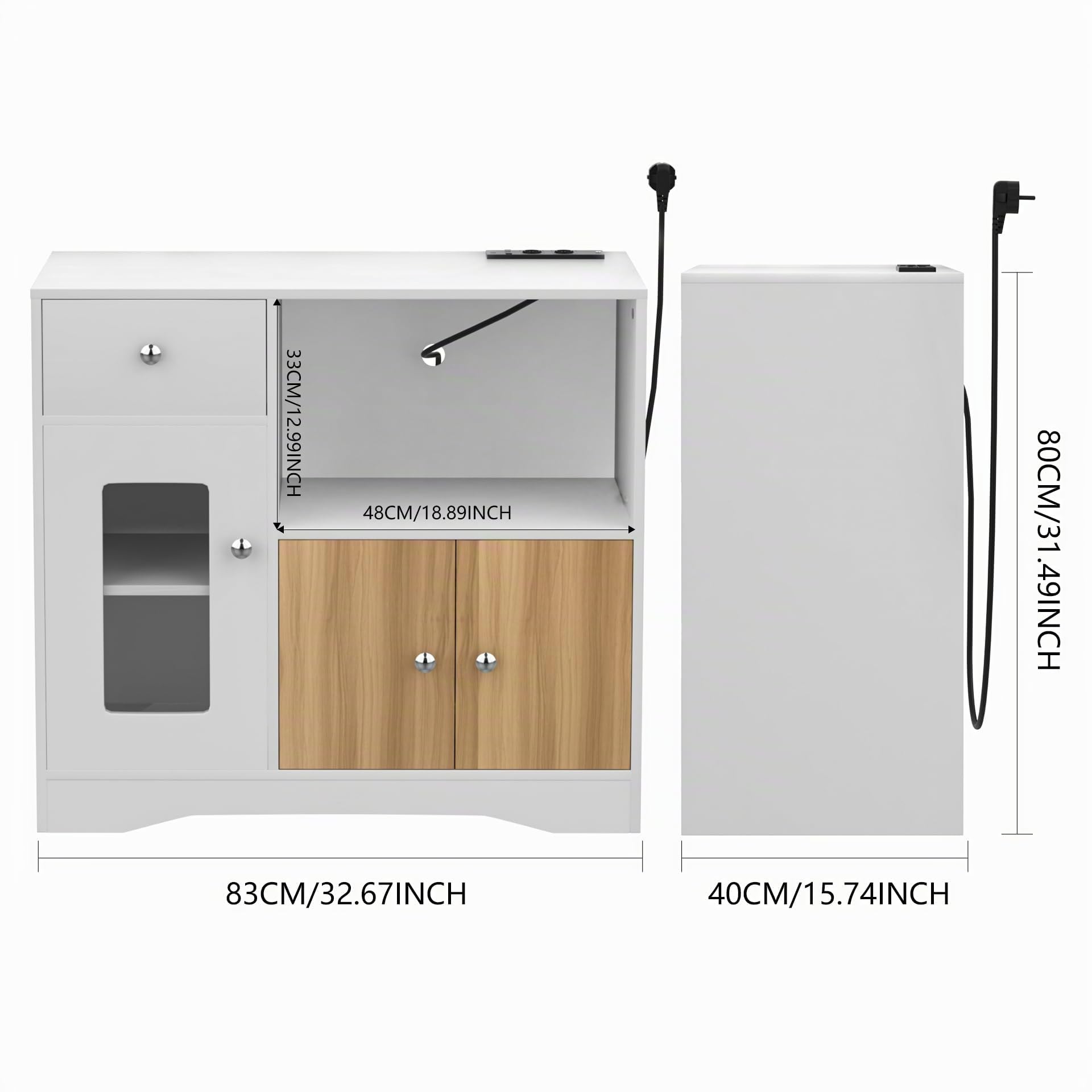 Buffet Cuisine avec Port et Prise USB, Buffet avec 1 Tiroir, étagère de Porte à 3 Niveaux et Grand Espace de Rangement, Étagère pour Micro-Onde, Meuble de Rangement