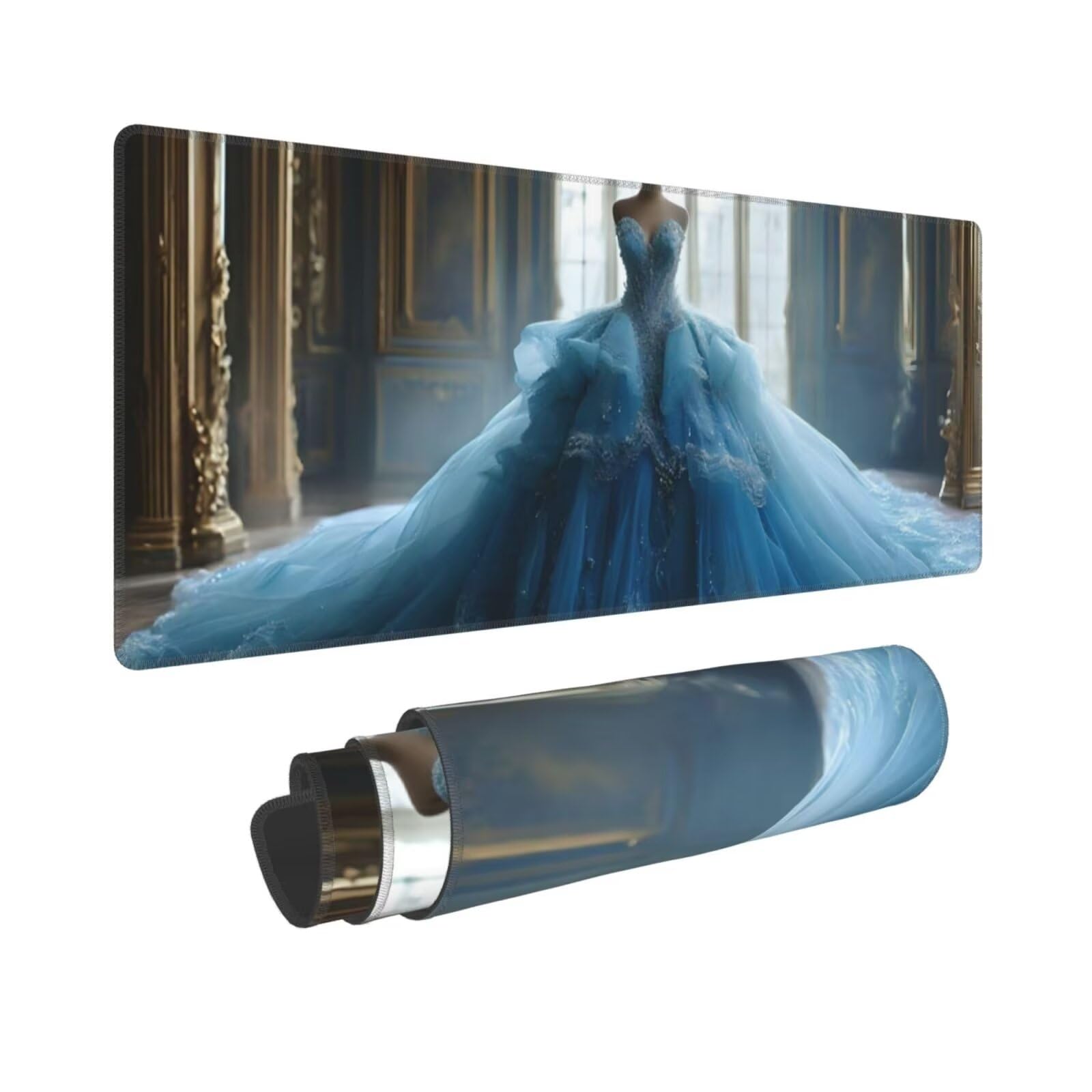Tappetino Mouse, Tappetino Mouse Gaming Grande XXL 1500x800x3mm Tappetino Scrivania Mouse Pad, Base in Gomma Antiscivolo, Bordi Cuciti,Lavabile, Mousepad per Ufficio e Gaming (Abito da sposa blu) R428