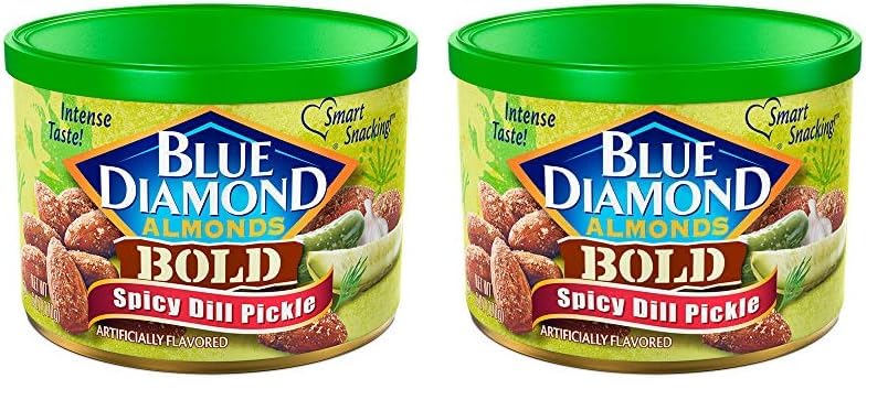 Blue Diamond Almonds Spicy Dill Pickle Flavored Snack Nuts, 6 Oz Resealable Can (Pack of 2)