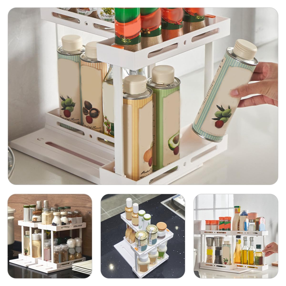 Organizador de Cocina Extraíble de 2 Niveles Blanco, Soporte Deslizante para Especias y Cosméticos, Estante Alto Multifuncional para Encimera y Almacenamiento bajo Fregadero,