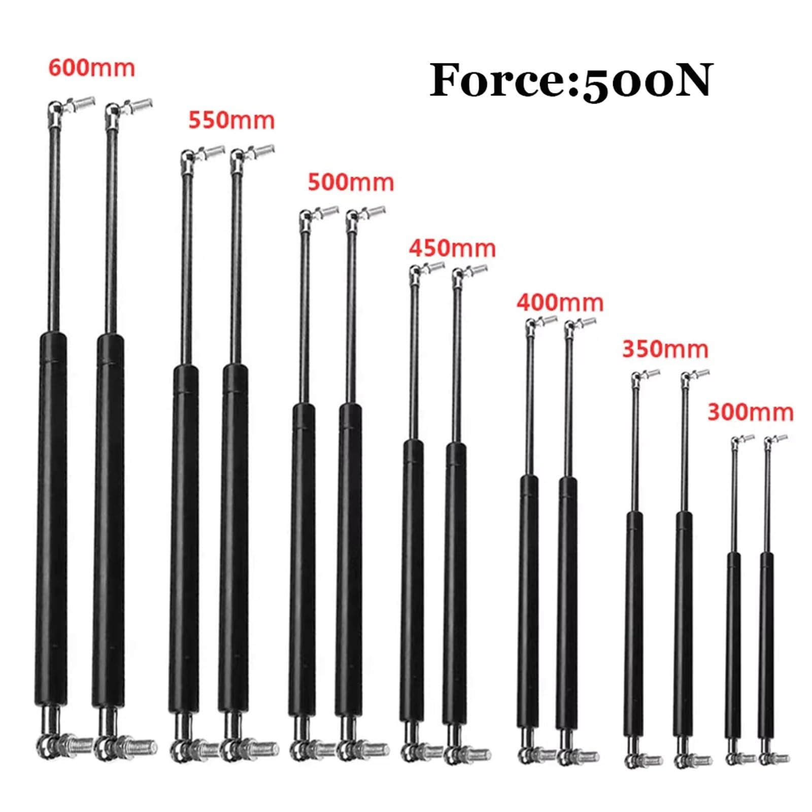 Verin Arriere 2 Pièces 500N 300-600mm Support De Levage Universel Capot Avant Coffre Arrière Hayon Botte Amortisseur Barre Ressort À Gaz Ressort Coffre(600mm)
