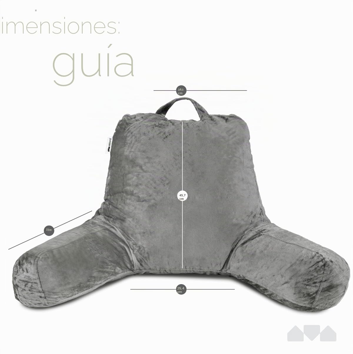 Milliard Almohada de Lectura con Espuma Viscoelástica Triturada, Cojín de Apoyo Lumbar - Ideal como Respaldo para Leer o Jugar a Videojuegos (45 cm x 38 cm) (Gris)