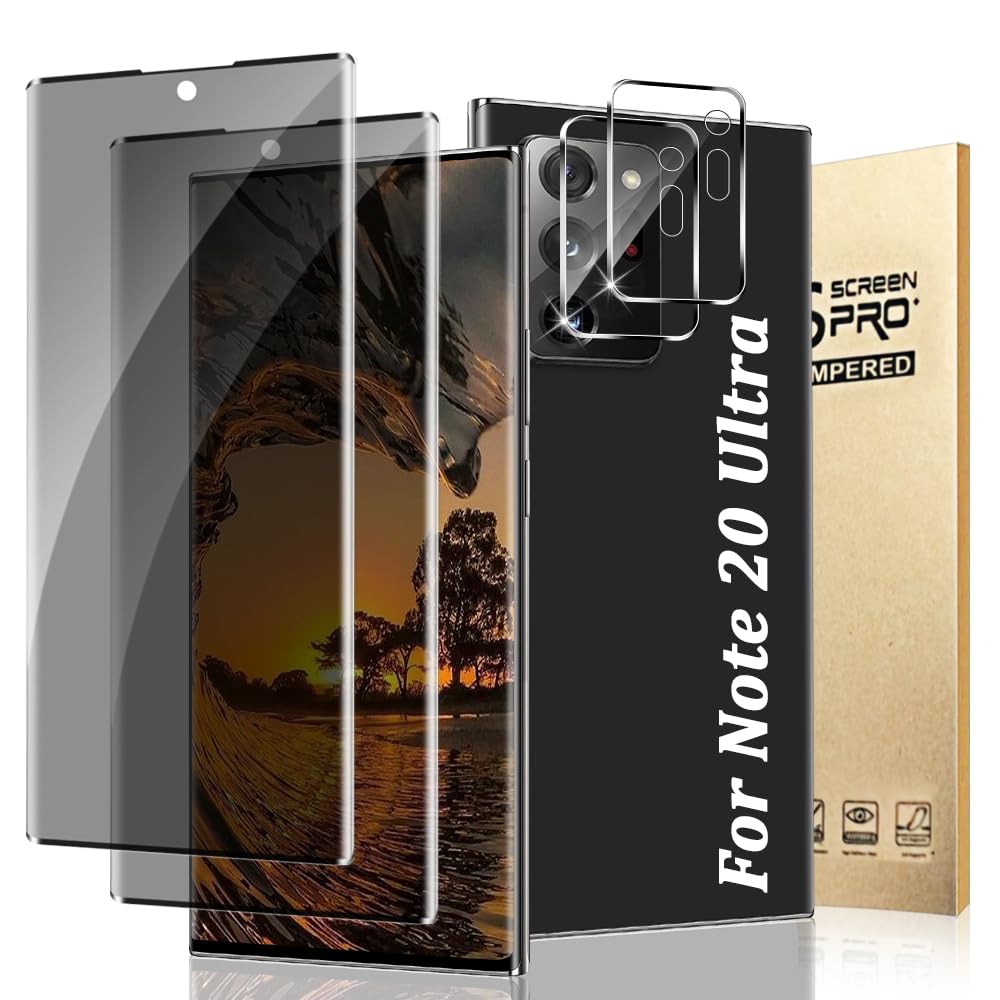 Photo 1 of 2+2 Pack For Galaxy Note 20 Ultra Screen Protector with Camera Lens Protector, 3D Full Coverage, 9H Tempered Glass, Scratch Resistant, Touch Sensitive,Bubble-Free, Easy Installation (6.9 Inch)