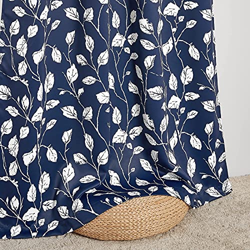 KGORGE 1 paire de rideaux occultants pour chambre à coucher, réduction du bruit, économie d'énergie, motif floral feuilles pour salle à manger, salon, bureau, bleu marine, largeur 52 x longueur 84 Cover