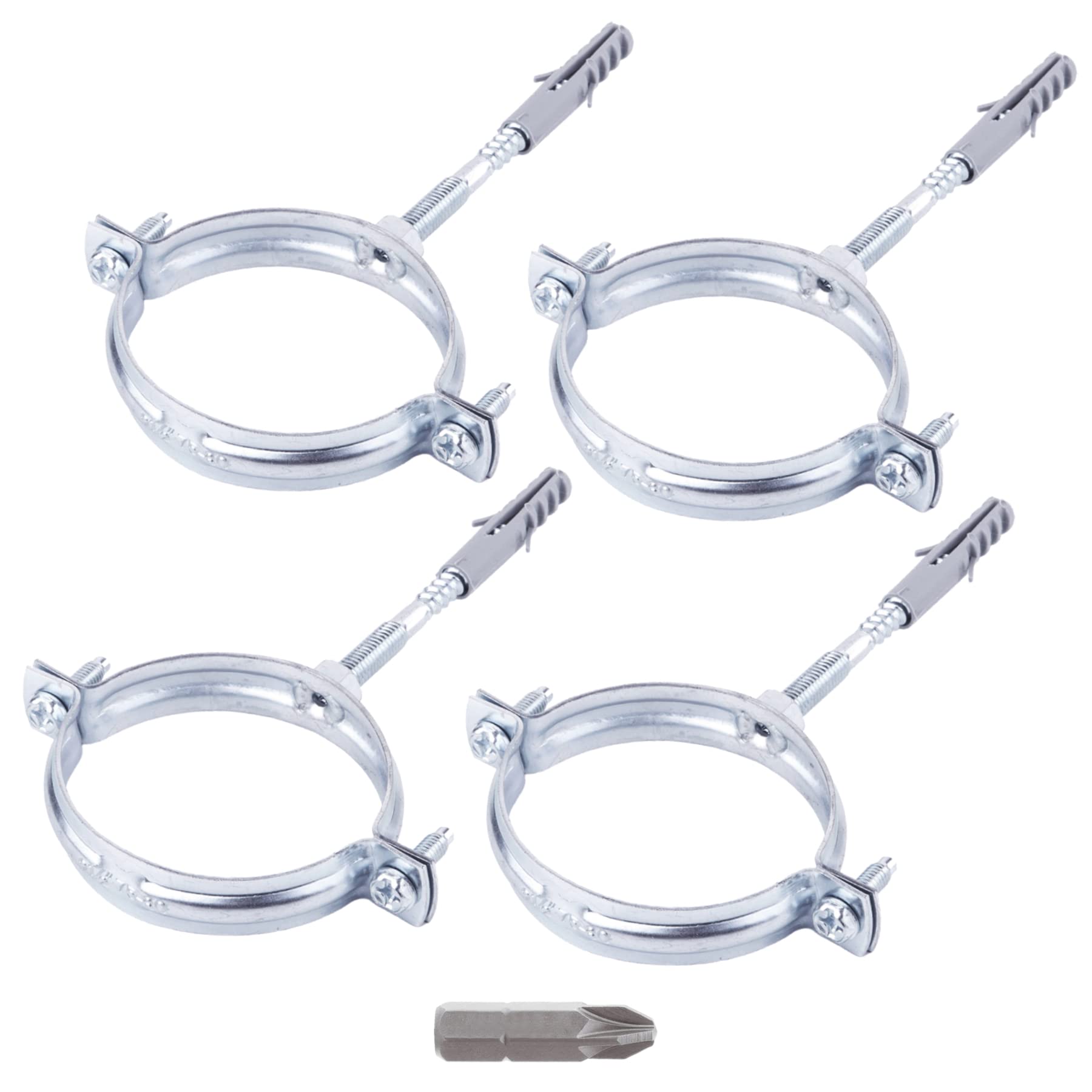 Skir'co Silver Pipe Clamps (Pack Of 4 Pcs) For Ø 60-64 Mm Pipes, With Ph Screwdriver Bit