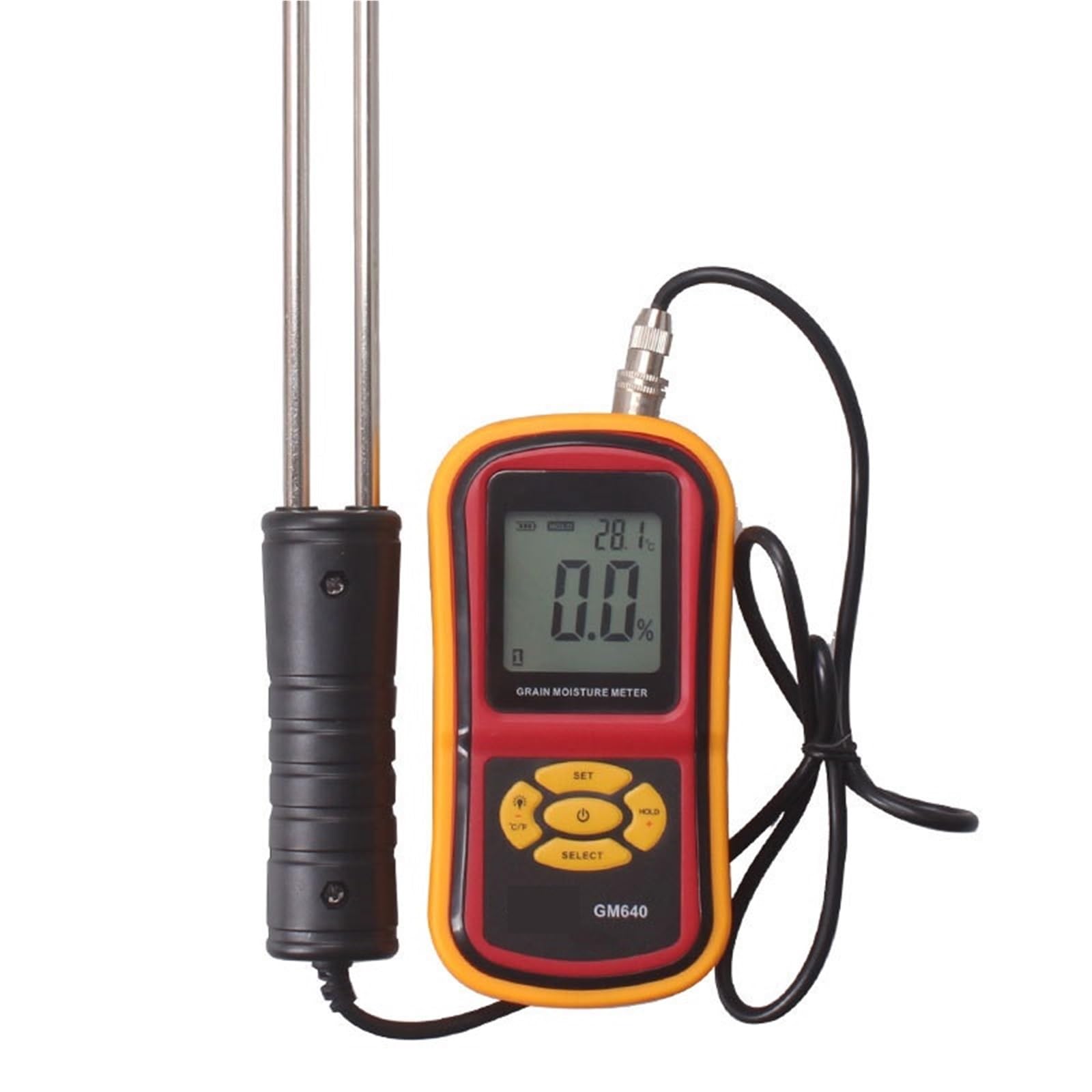 Amrttwy One Color Moisture Meter, Gm640 Digital Grain Moisture Meter With Measuring Probe, Portable Lcd Tester For Corn, Wheat And Rice, Convenient Reading