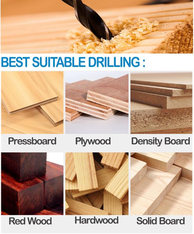 Brad Point Woodworking Drill Bit Set 1/2 Inch 15Pcs Spur Point Stubby Drill Hardwood Softwood