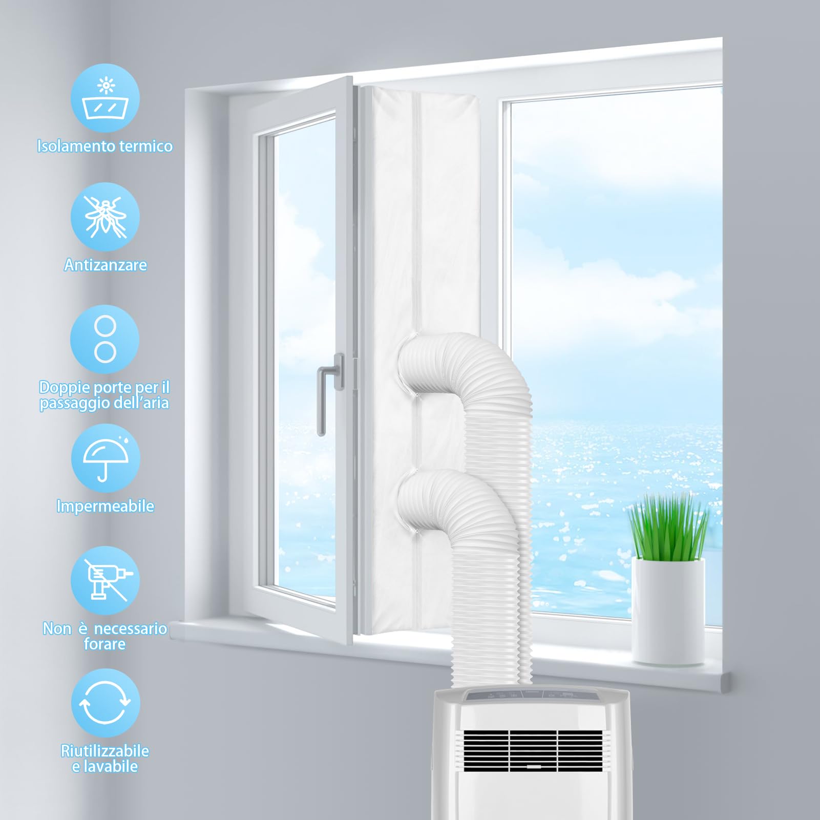 REDTRON 300CM Guarnizione Universale per Finestre per Condizionatore Portatile, Asciugatrice, AirLock Per Tutti Condizionatori Portatili, Facile da Montare Con zip, Hot Air Stop (Facile da Installare)