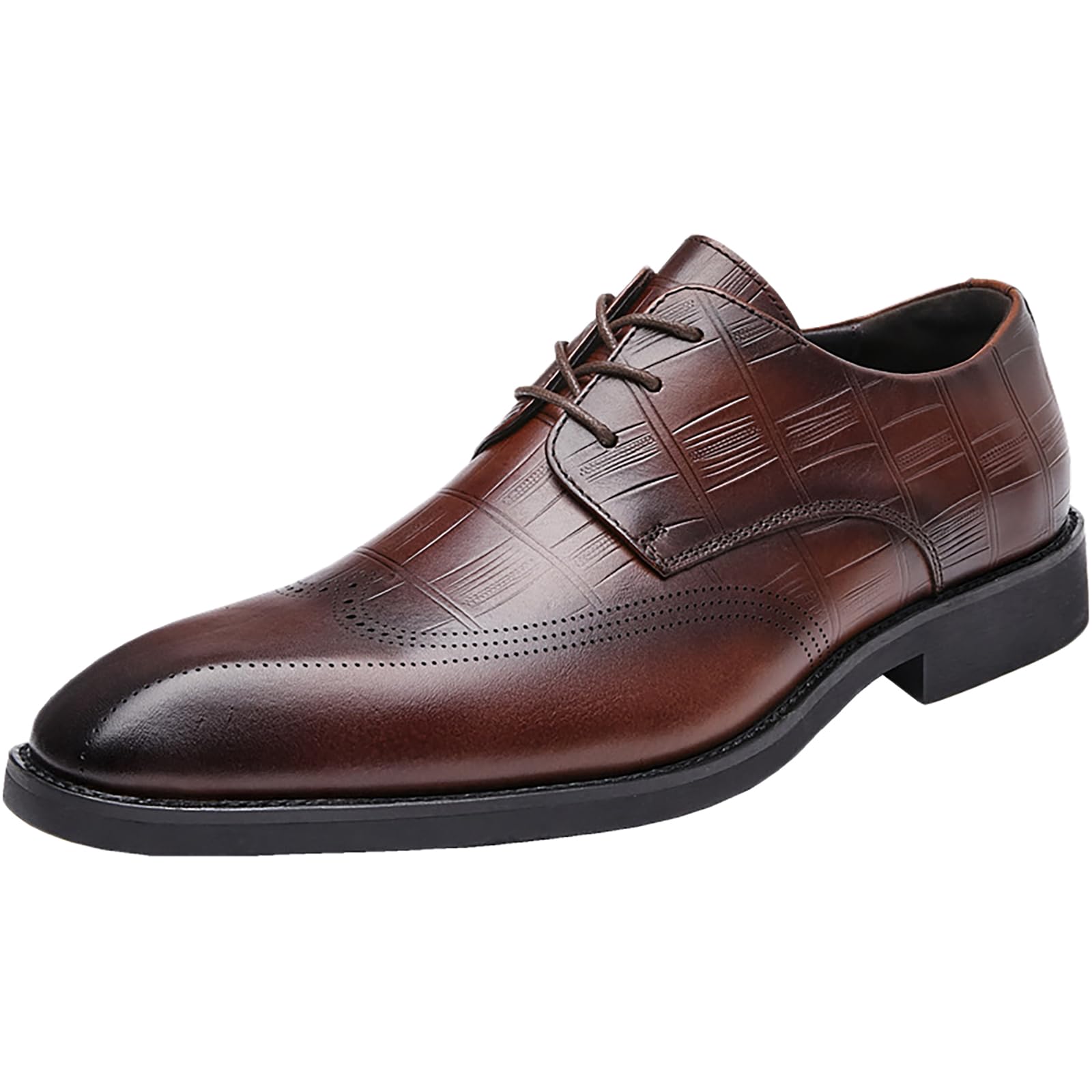 Oxford e Derby da Uomo in Vera Pelle, Scarpe Formali Classiche Stringate Brogue per Matrimoni, Balli Studenteschi, Affari e Ufficio,Marrone,46