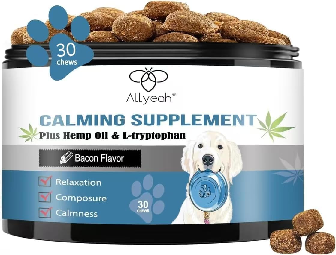 Calming Chews for Dogs Organic, Hemp Dog Calming Treats Relief Bites Gummies, Dog Sedatives for Anxiety Dog Car Sickness Separation Ease Firework Relaxation Sleeping Comfort Aids Pet Supplies