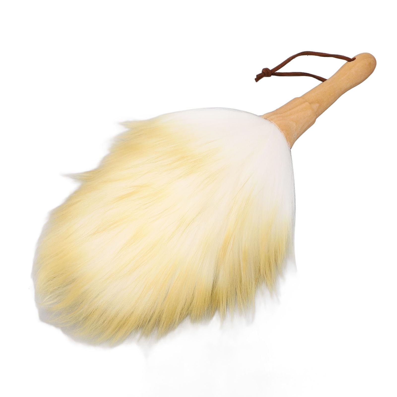 Cleaning Brush Duster, Multifunctional Solid Handle Lambswool Duster with Leather Strap for Piano Ceiling Fans Window Blinds Computer Furniture (Long Handle)
