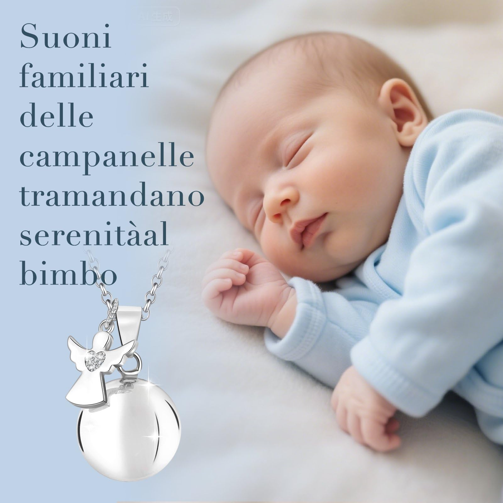 Richiamo Dell'Angelo Collar Per Donna In Gravidanza, Lunghezza 110 Cm Collana In Argento 925 Donna Con Sferico Pendentivo, Regali Perfutura Mamma, Amica, Sorella