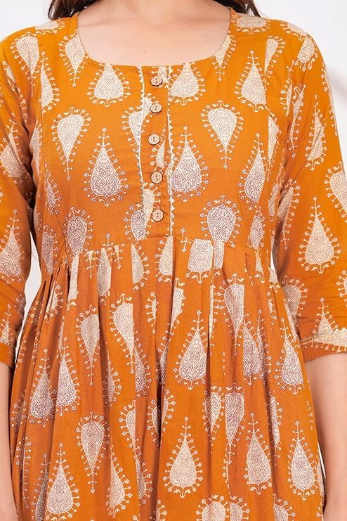 Image of Women's Pure Cotton Floral Printed Maternity Feeding Kurti with Zipper Feeding Dress for Women Feeding Gown
