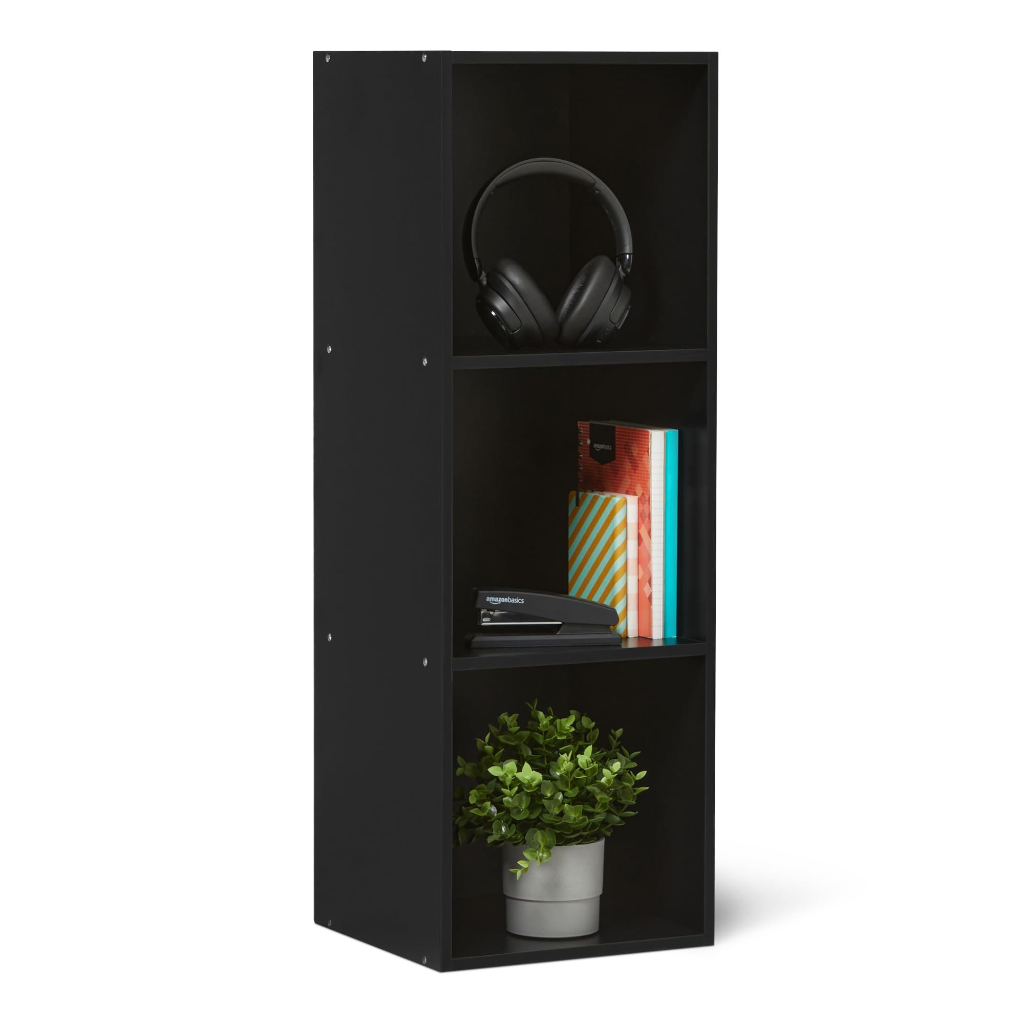 Amazon Basics 3-Cube Bookcase Compatible with Fabric Storage Cube Organizers, Black