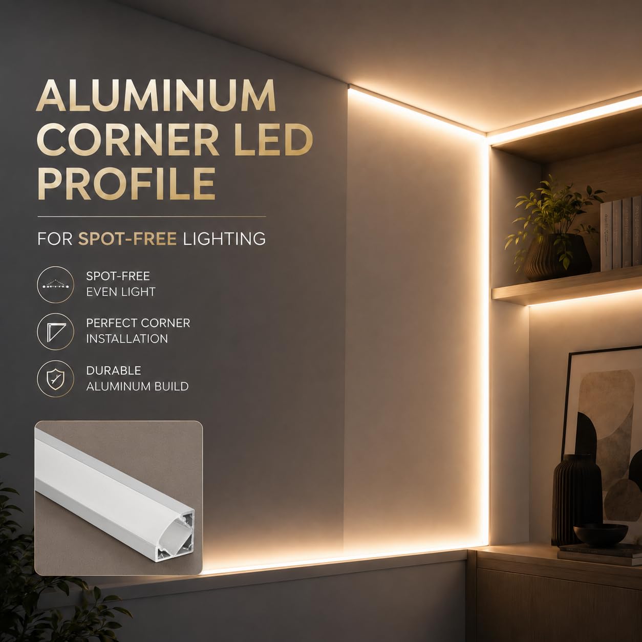 JANDEI - Lot de 20 Profilés en Aluminium en Sections de 1 Mètre, en Forme de V pour l'Installation de Rubans LED dans les Angles à 90°, avec Diffuseur Semi-Transparent, Embouts et Clips de Fixation