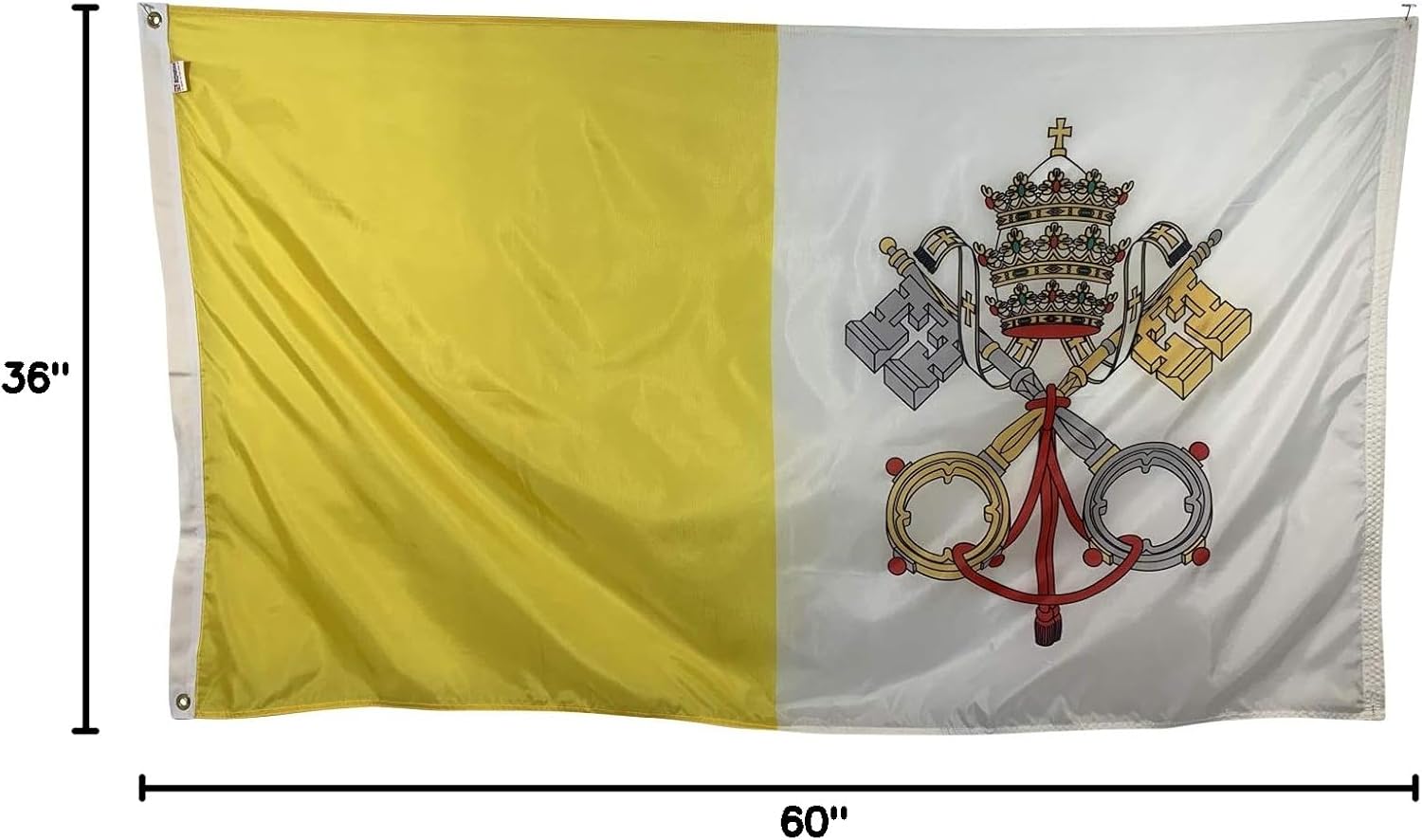 3x5' Vatican City Papal Flag - All Weather Nylon & Reinforced Stitching - Proudly Made In The USA