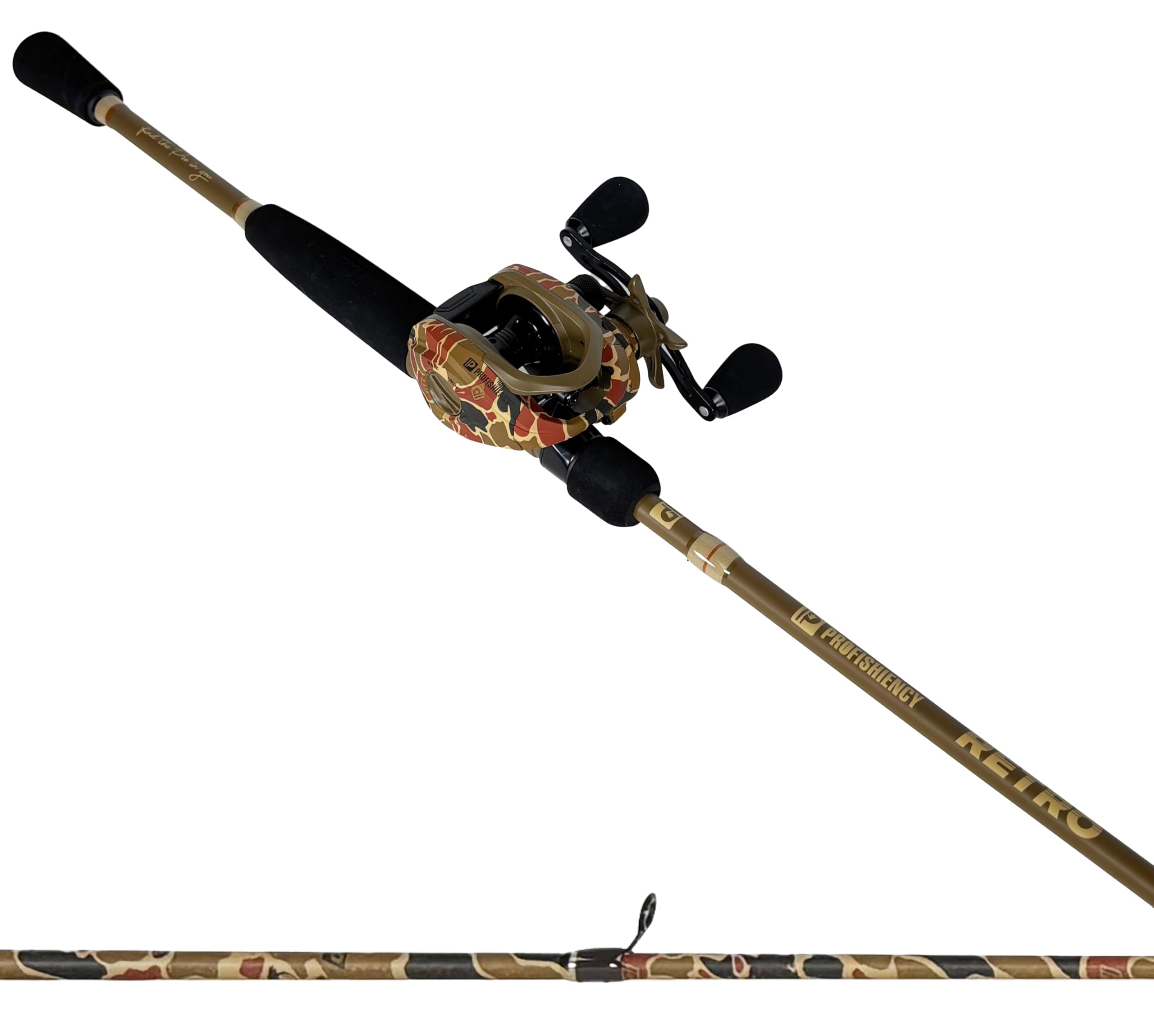 Profishiency 7' Retro Camo One-Piece Left-Retrieve Rod and Reel Baitcast Combo : Sports & Outdoors