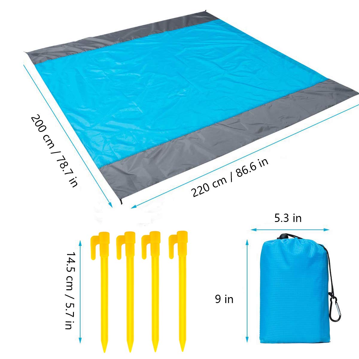 Coperta Da Spiaggia 210x200 Cm | Impermeabile E Antisabbia | Con Picchetti | Per Picnic E Campeggio - Foto 11