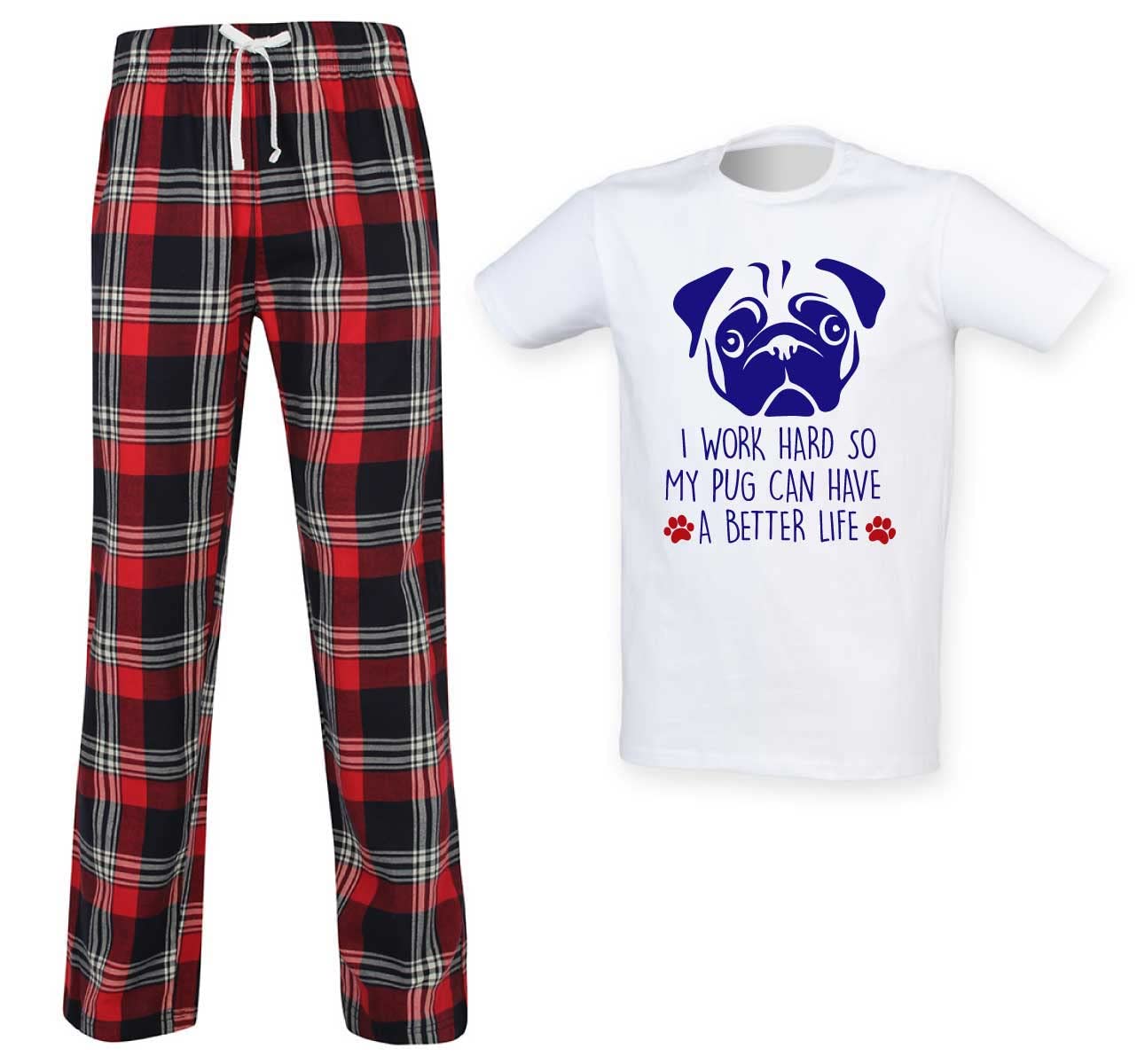 I Work Hard So My Pug Can Have A Better Life Tartan Pyjama Set - Red - XL - Female