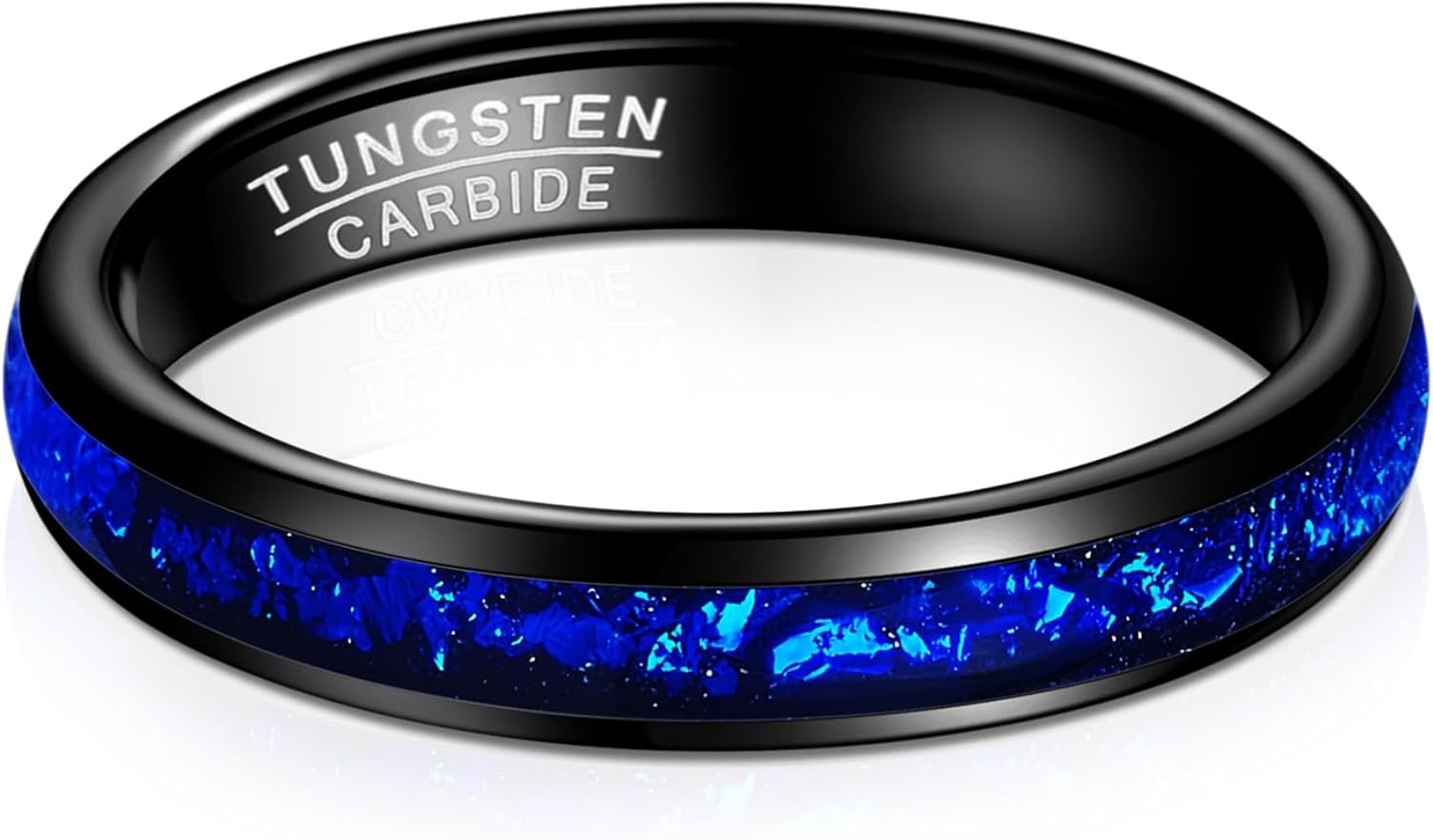 Vakki Women's 4mm Black Tungsten Wedding Ring with Blue Foils Inlay Engagement Band Polished Edge Comfort Fit Size 5-9 - Image 4