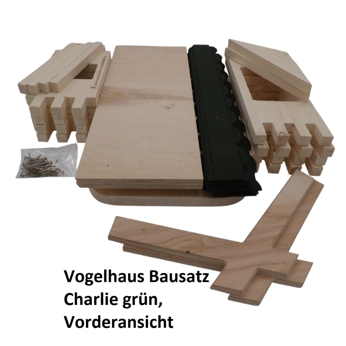 Vogelhaus Bausatz Charlie grün Manufaktur Martinshof L: 47 cm B: 38,5 cm H: 43 cm Material: unbehandeltes Fichtenholz Futterhaus Garten Holz Hochzeit Geschenk Terrasse Balkon