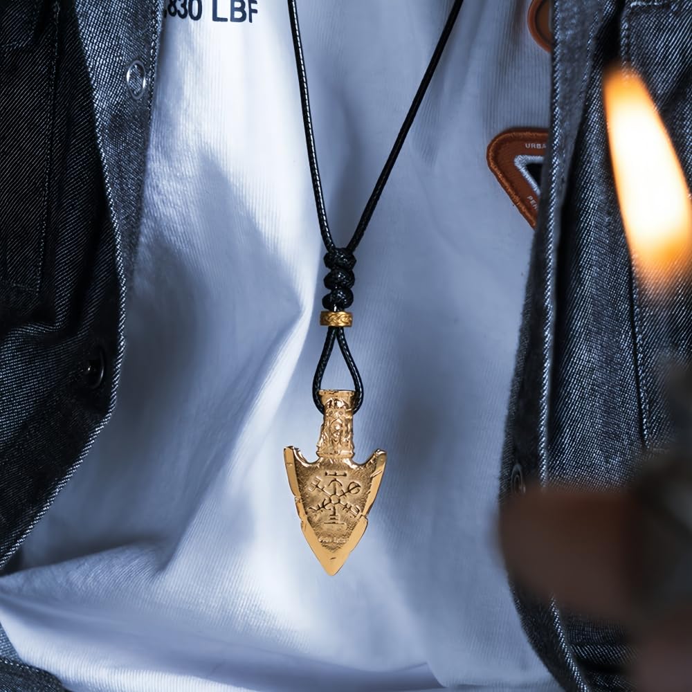 ForFox Collar Colgante de Punta de Flecha con Vegvisir y Valknut y Thor nórdico Vikingo de Acero Inoxidable Titanio para Hombre Mujer