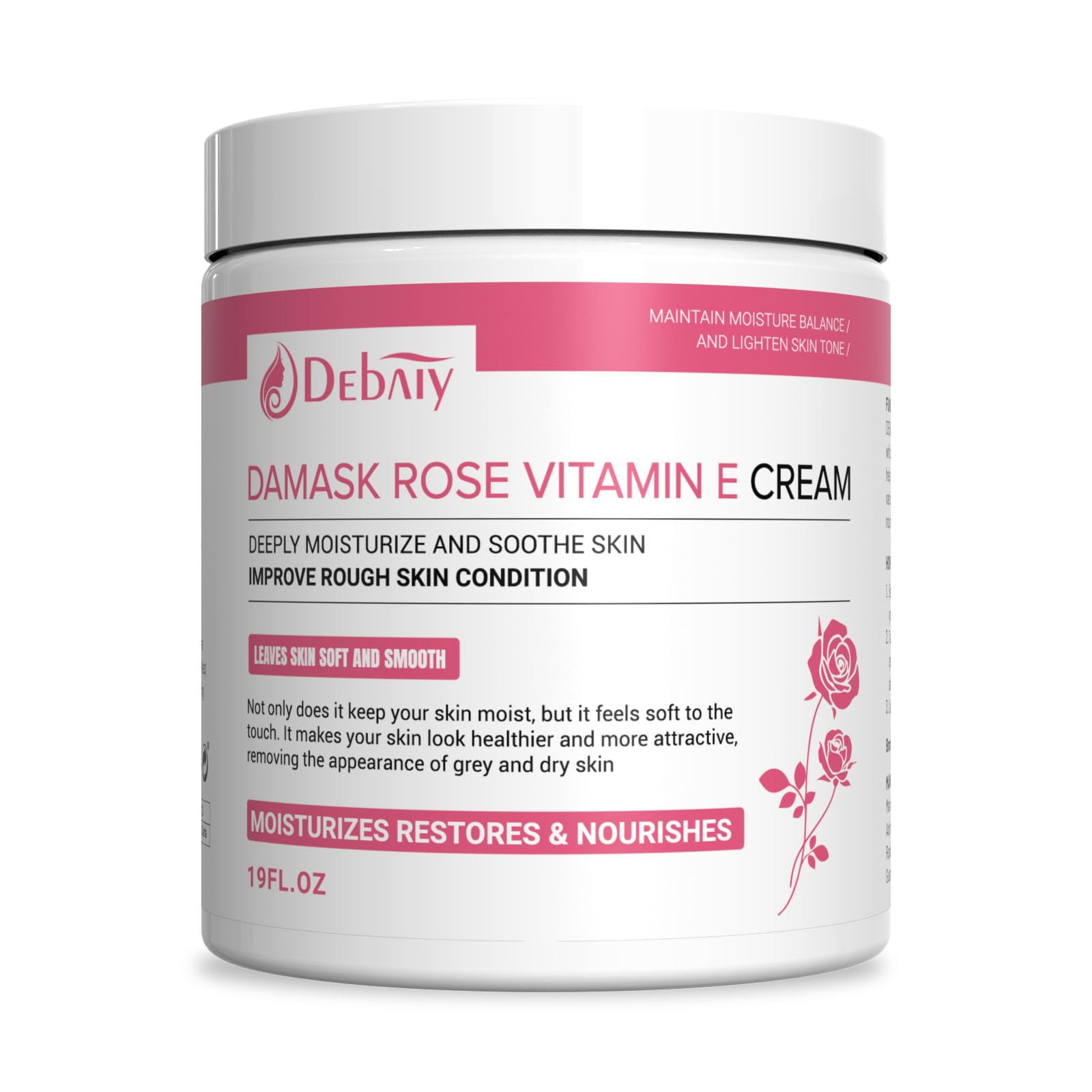Best by 12-18-2026) Nourishing Vitamin E Cream with Damascus Rose Extracts - Daily Moisturizing Careskin for Face and Body and Hand (19FL.OZ)