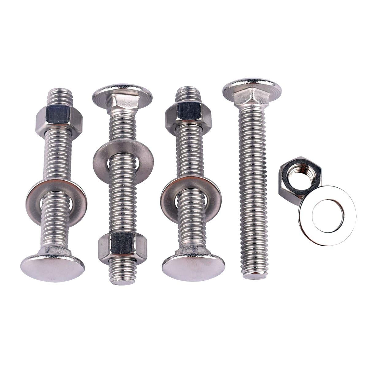 KOSJETHAS 6 Sets 3/8-16 x 2-1/2" Carriage Bolts Screws Round Head Square Neck and Hex Nuts, Flat Washers 304 Stainless Steel 18-8 Full Thread, Silver