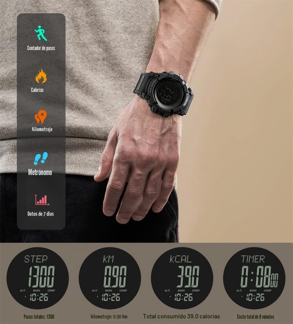 TONSHEN Hombre Reloj Outdoor Militar Digital Brújula LED Electrónica Doble Tiempo Altímetro Termómetro Podómetro Calorías Alarma Multifuncional Deportivo Relojes de Pulsera