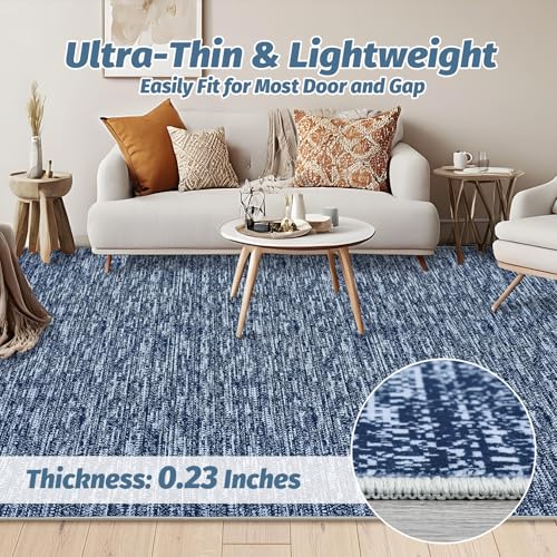 8x10 Living Room Rug Washable, Soft Modern Large Area Rugs for Bedroom Low Pile Non-Slip Indoor Floor Carpet Rugs for Living Room Dining Room, Navy Blue