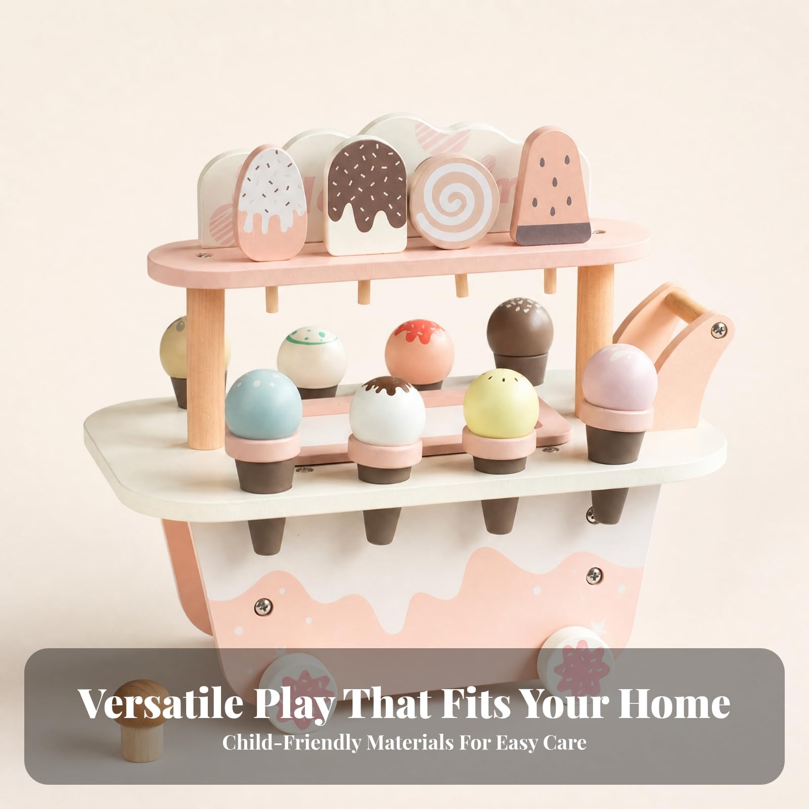 Carretto dei Dessert Giocattolo | Decorativo, Banco Gelati Finto, Interattivo, Carrello con Ruote, per Asilo, Bambini