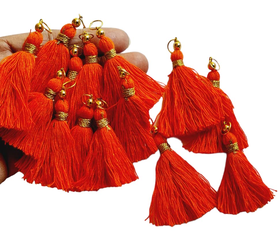 Image of Zippy Flora Micro 1.5 inch Length Cotton Handmade Tassels for Saree /Blouse /Dupatta /DIY /Decor (Pack of 12) (Orange)