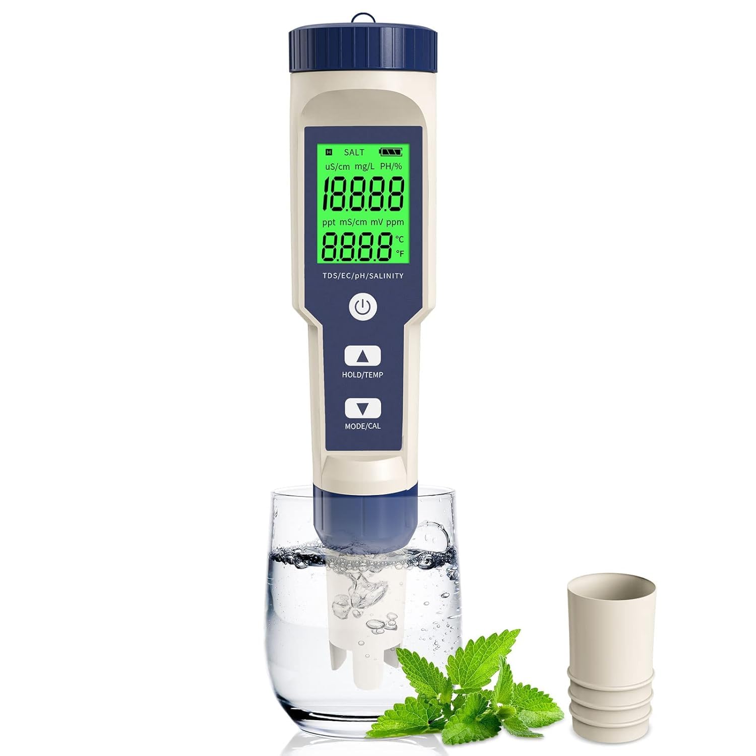Real Instruments Water Quality Tester, 5 in 1 Function Water Quality Testing Meter PH/Salinity/TDS/EC/Temperature Tester With Backlight For Aquaculture, Drinking Water, Pool