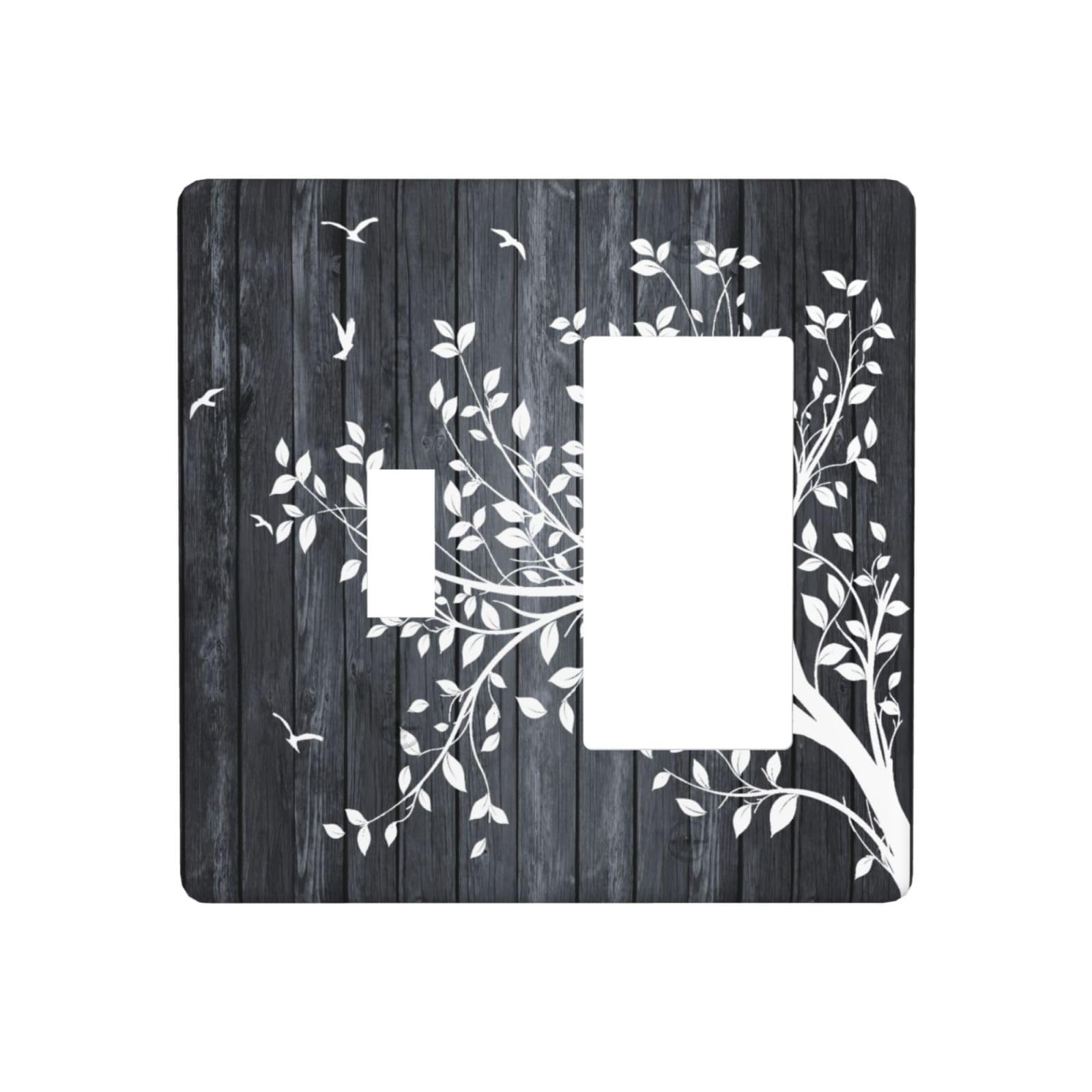 Lhdlnn Rustic Tree Grey Wood Light Switch Cover Plate Decorative Farmhouse Gray Wooden Wall Plate 2 Gang Toggle Rocker Combo Switchpalte Electrical